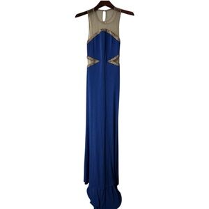 Caribbean Queen Blue & Gold Mesh Maxi Dress Medium ✨